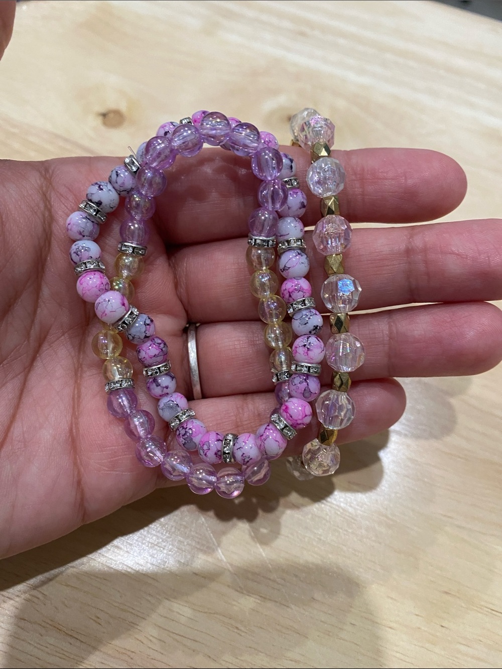 Pink Beaded Stretch Bracelet Set